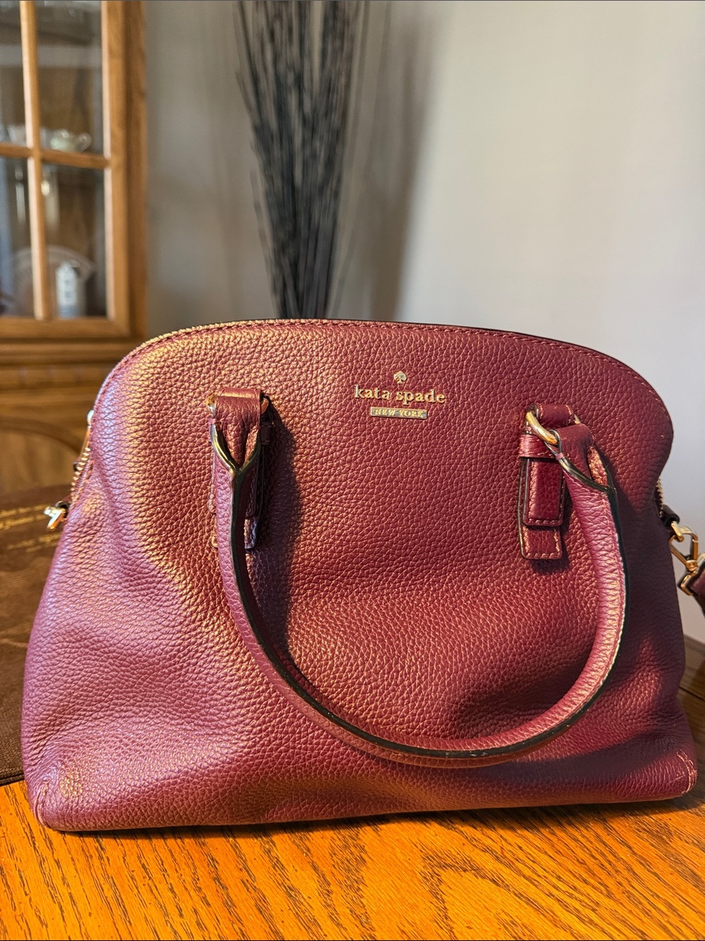 kate spade burgundy pebbled leather satchel